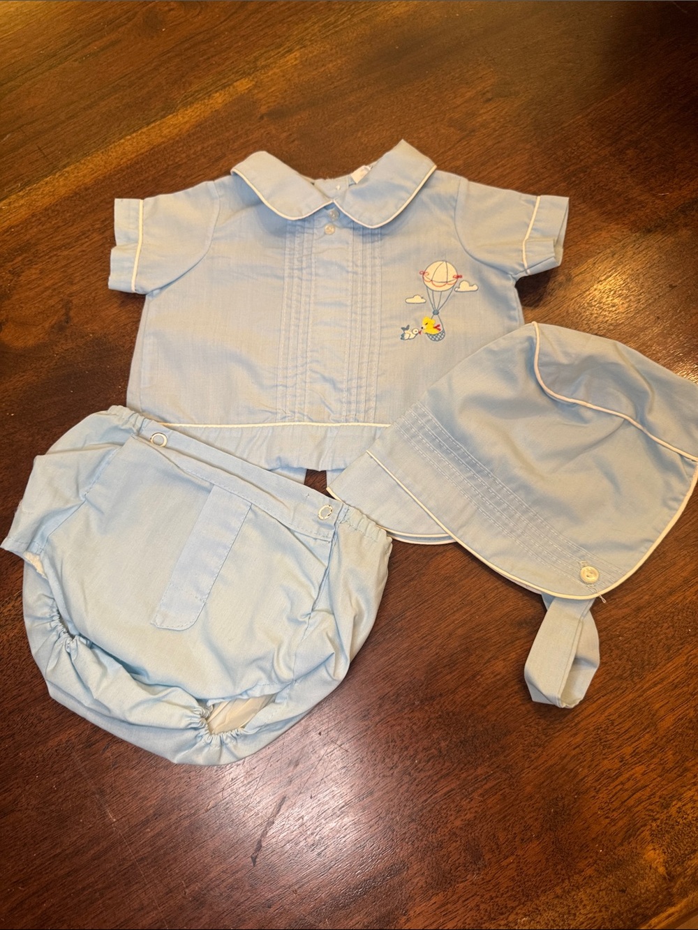 Vintage 3 piece Baby Boys Light Blue Three-Piece Outfit with Hat